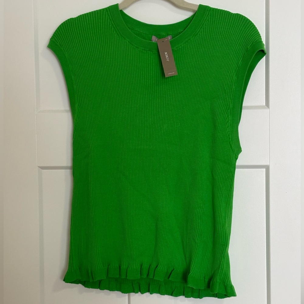 NWT. J Crew Bright Green Ruffle Trim Shell - Picture 3 of 5